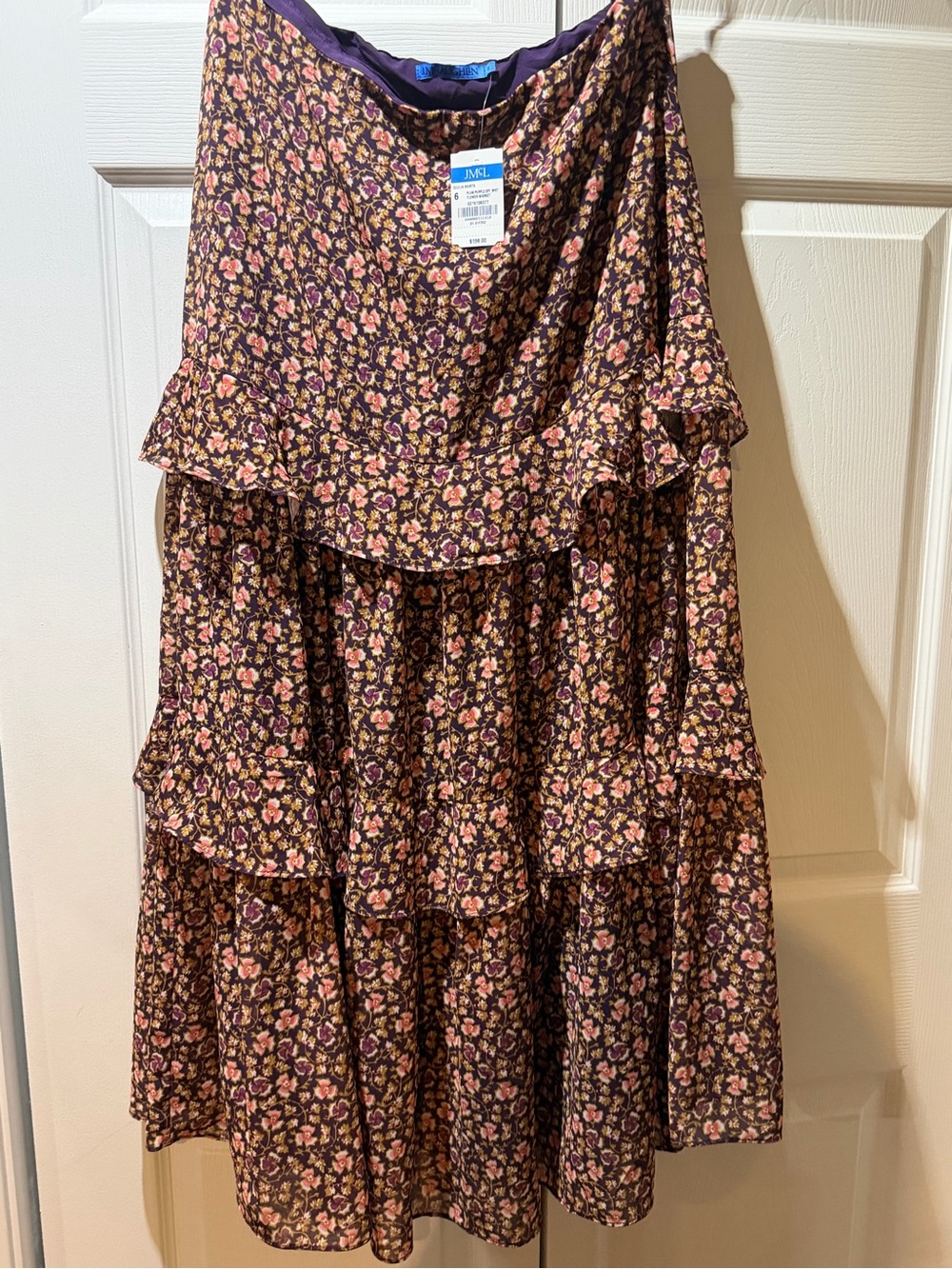 J McLaughlin Long Skirt NWT Ruffles size 6 floral market plum beautiful